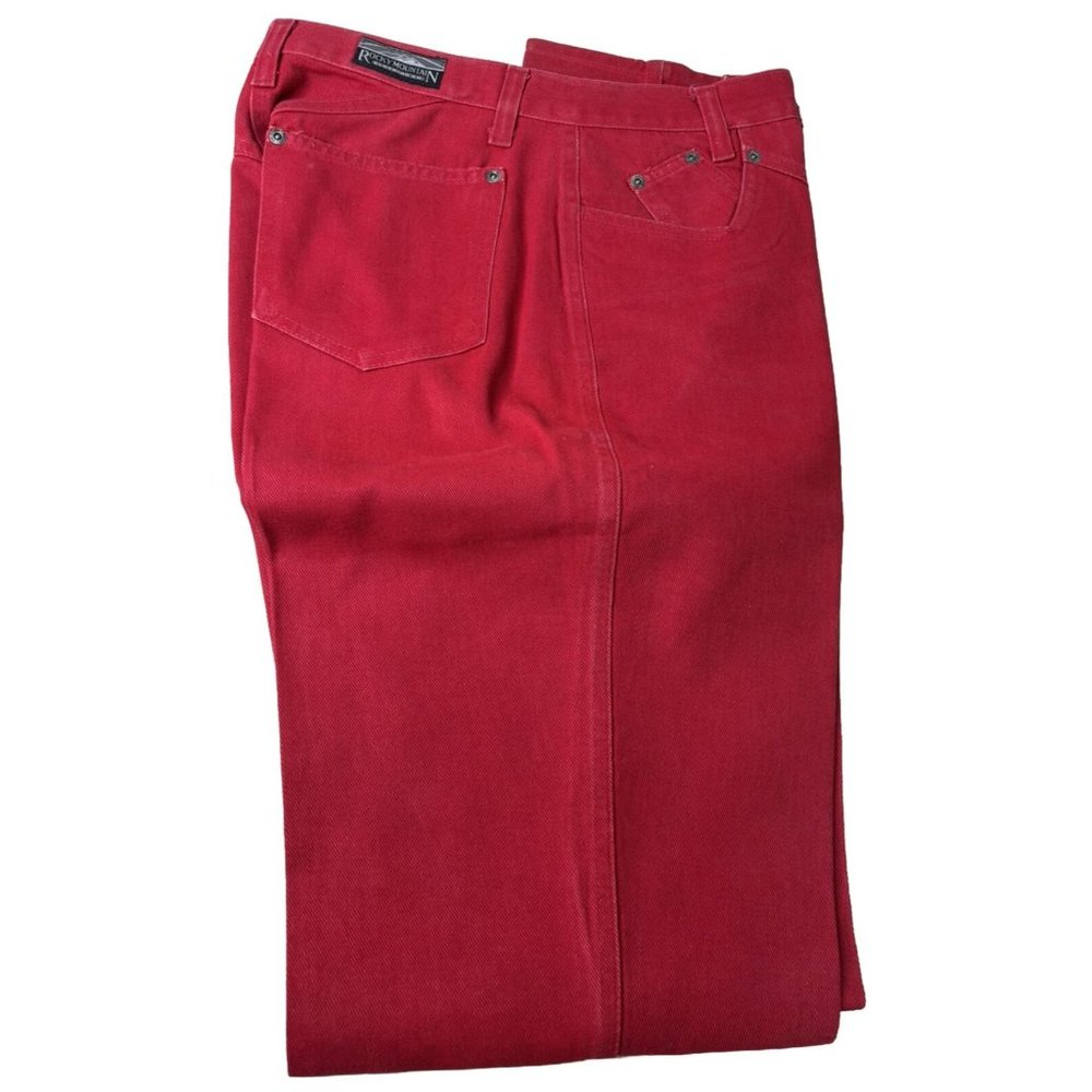 VTG Rocky Mountain Sz 29/9 (Actual 26x35) True Red Jeans Starched/Front Seam EUC